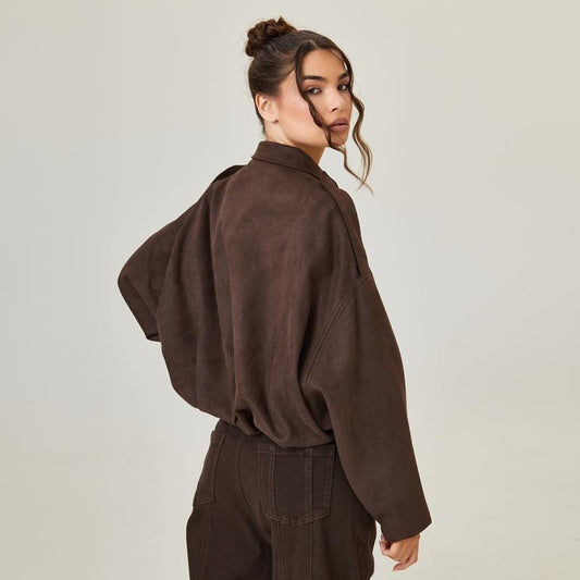 Cecilia | Cazadora Bomber Corta Oversize Efecto Ante con Cremallera