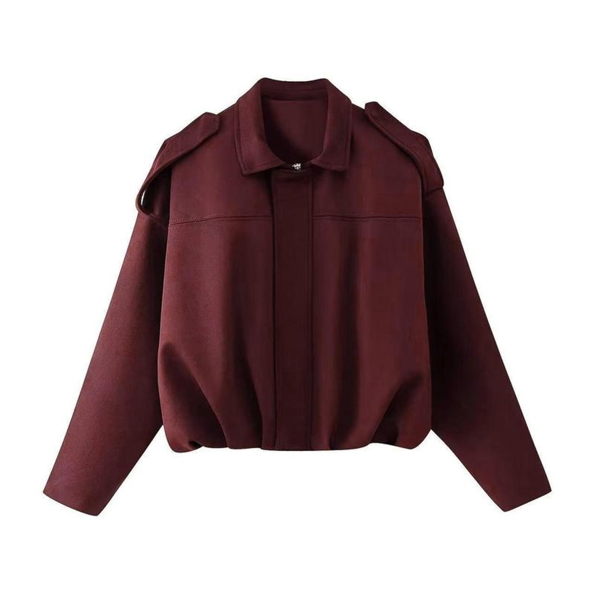 Cecilia | Cazadora Bomber Corta Oversize Efecto Ante con Cremallera - Burdeos