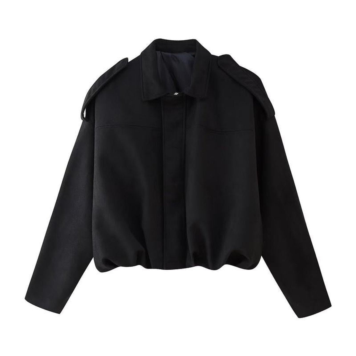 Cecilia | Cazadora Bomber Corta Oversize Efecto Ante con Cremallera - Negro