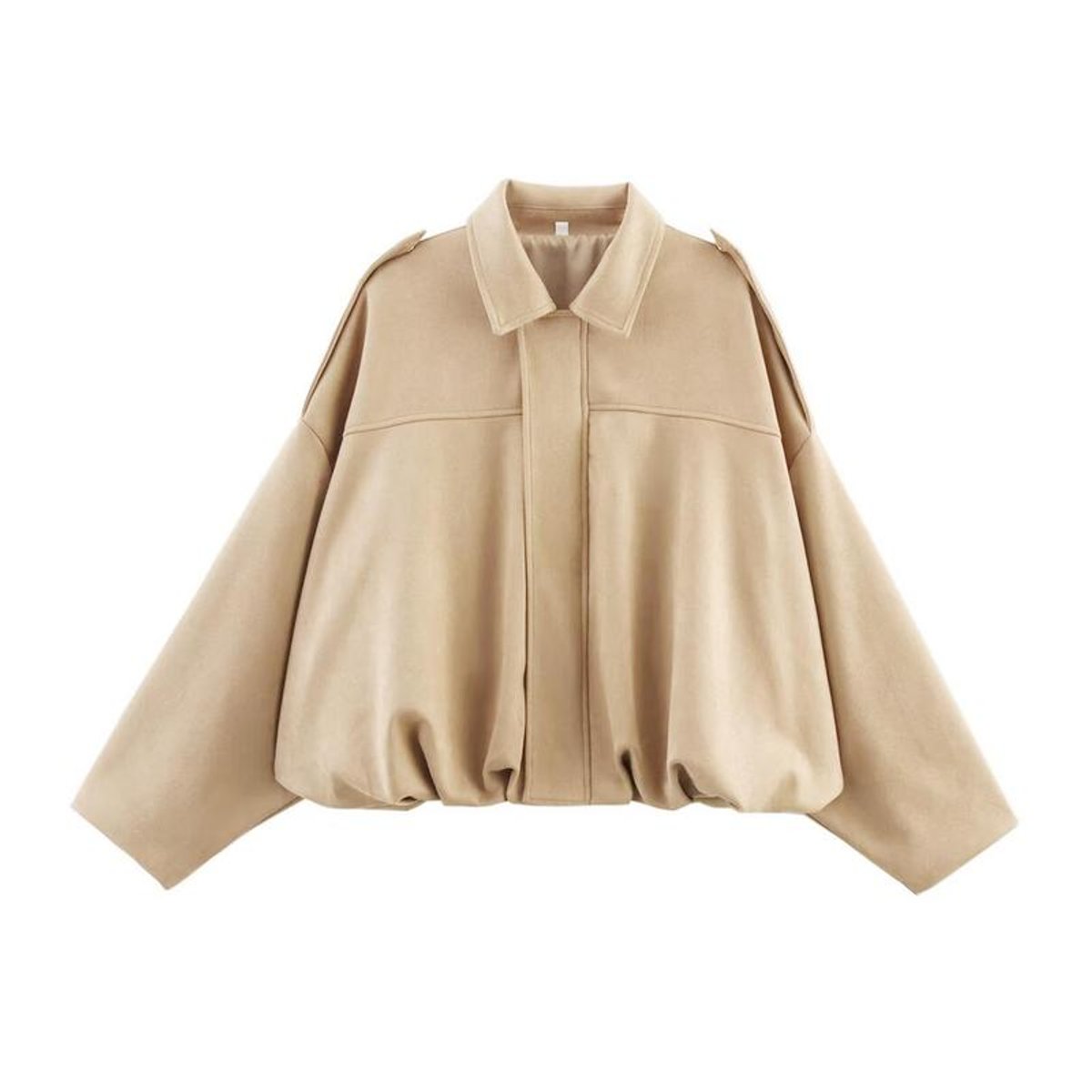 Cecilia | Cazadora Bomber Corta Oversize Efecto Ante con Cremallera - Beige