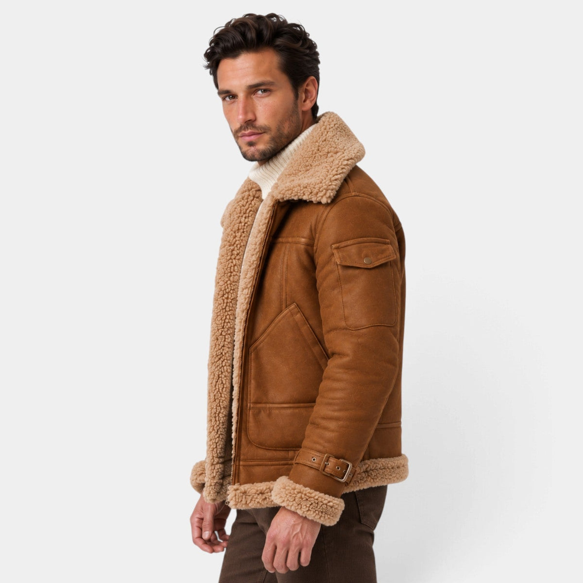 Clemente | Chaqueta Aviador Efecto Piel con Cuello de Borreguito para Hombre
