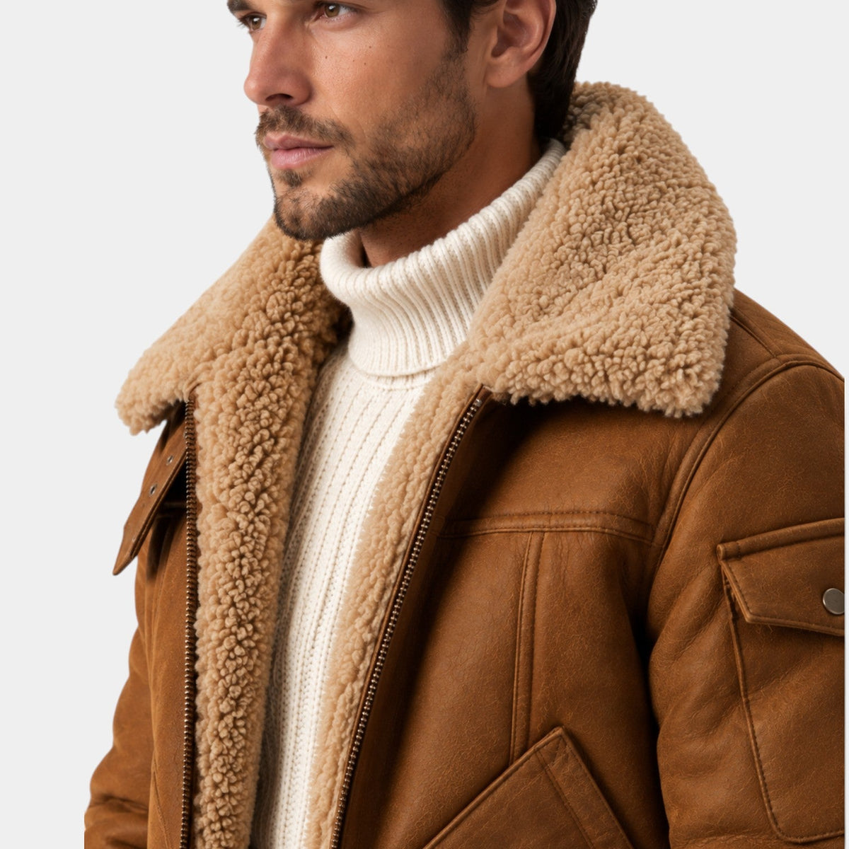 Clemente | Chaqueta Aviador Efecto Piel con Cuello de Borreguito para Hombre