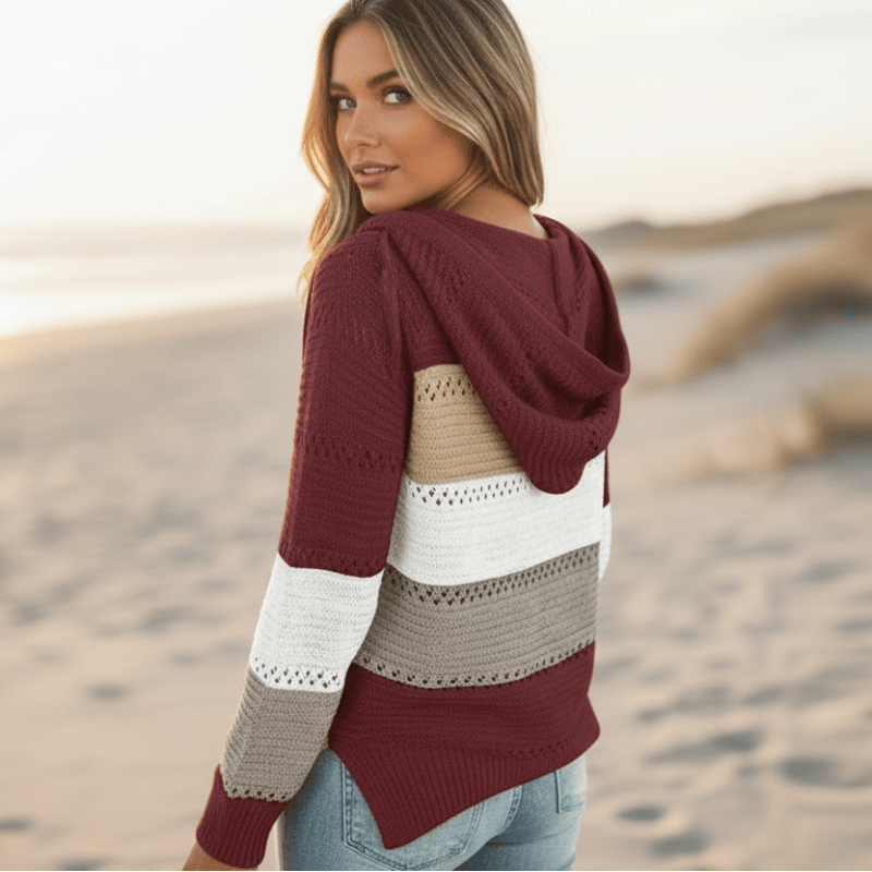 Clotilde | Jersey de Punto Calado con Capucha y Rayas en Bloque