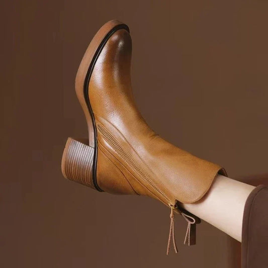 Concha | Botines de Tacón Ancho Efecto Piel con Cremallera
