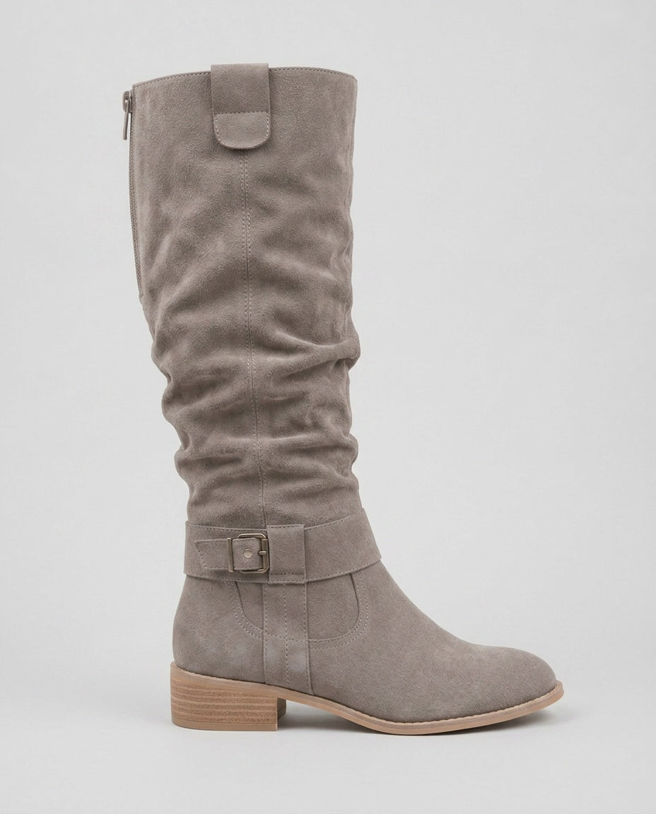 Botas altas de antelina con tacón bajo para mujer