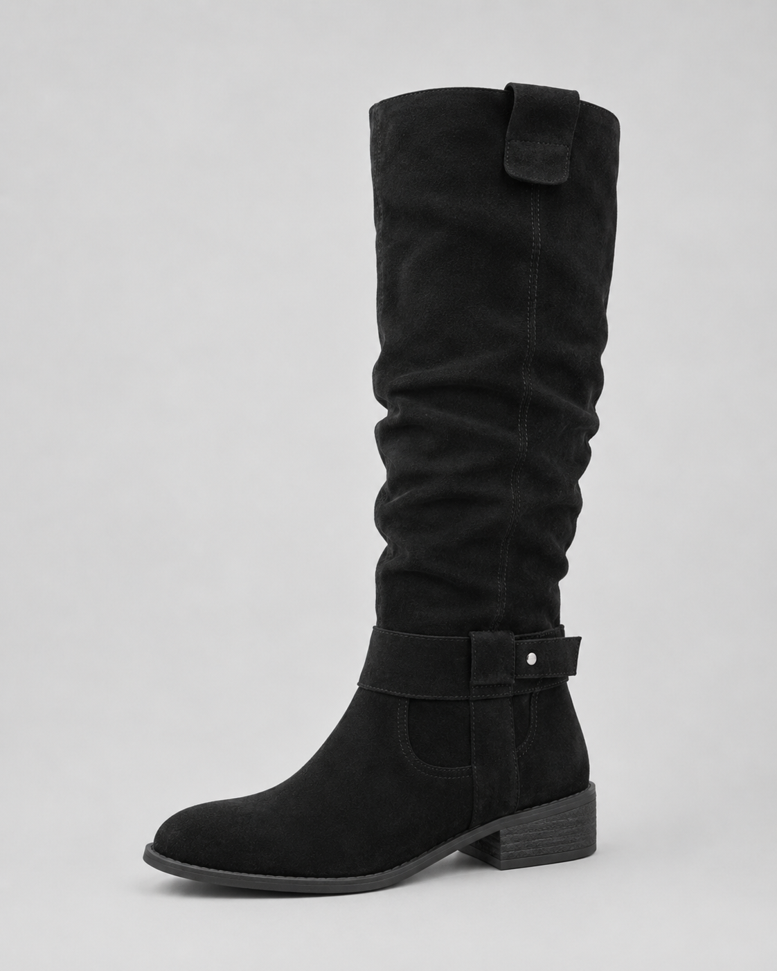 Botas altas de antelina con tacón bajo para mujer