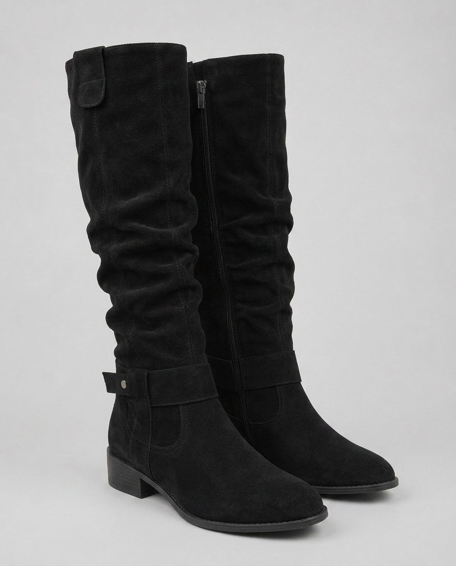 Botas altas de antelina con tacón bajo para mujer