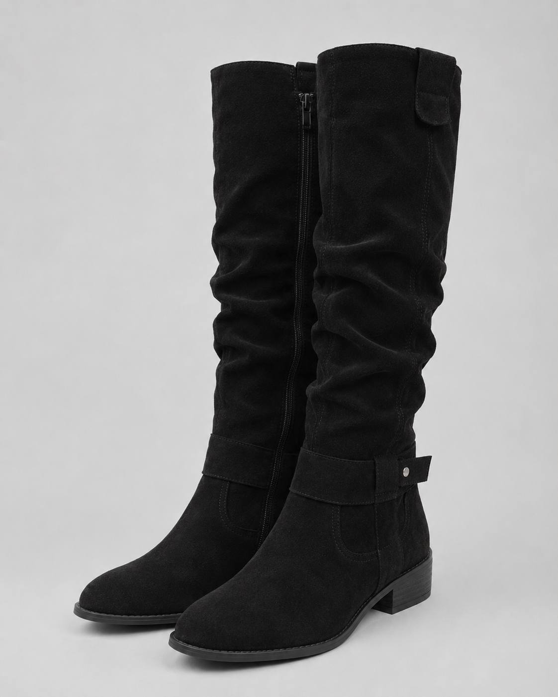 Botas altas de antelina con tacón bajo para mujer