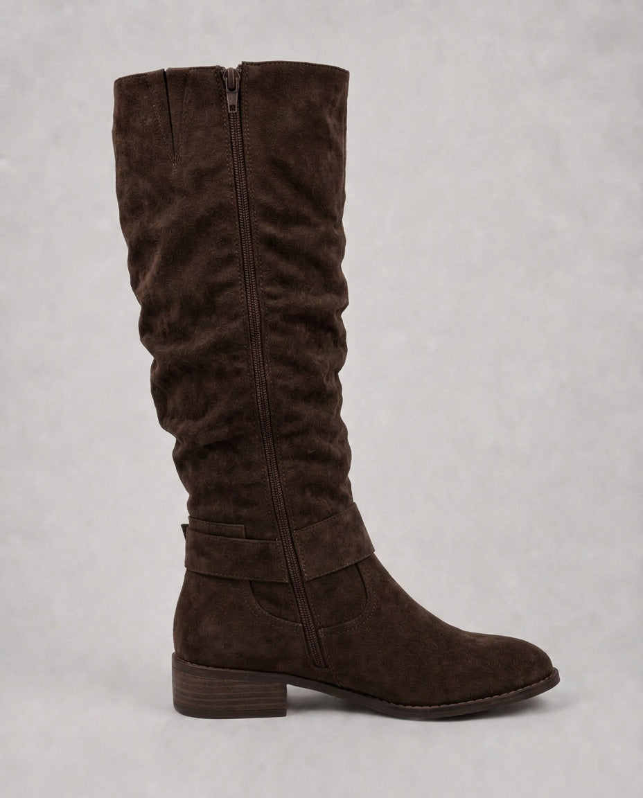 Botas altas de antelina con tacón bajo para mujer