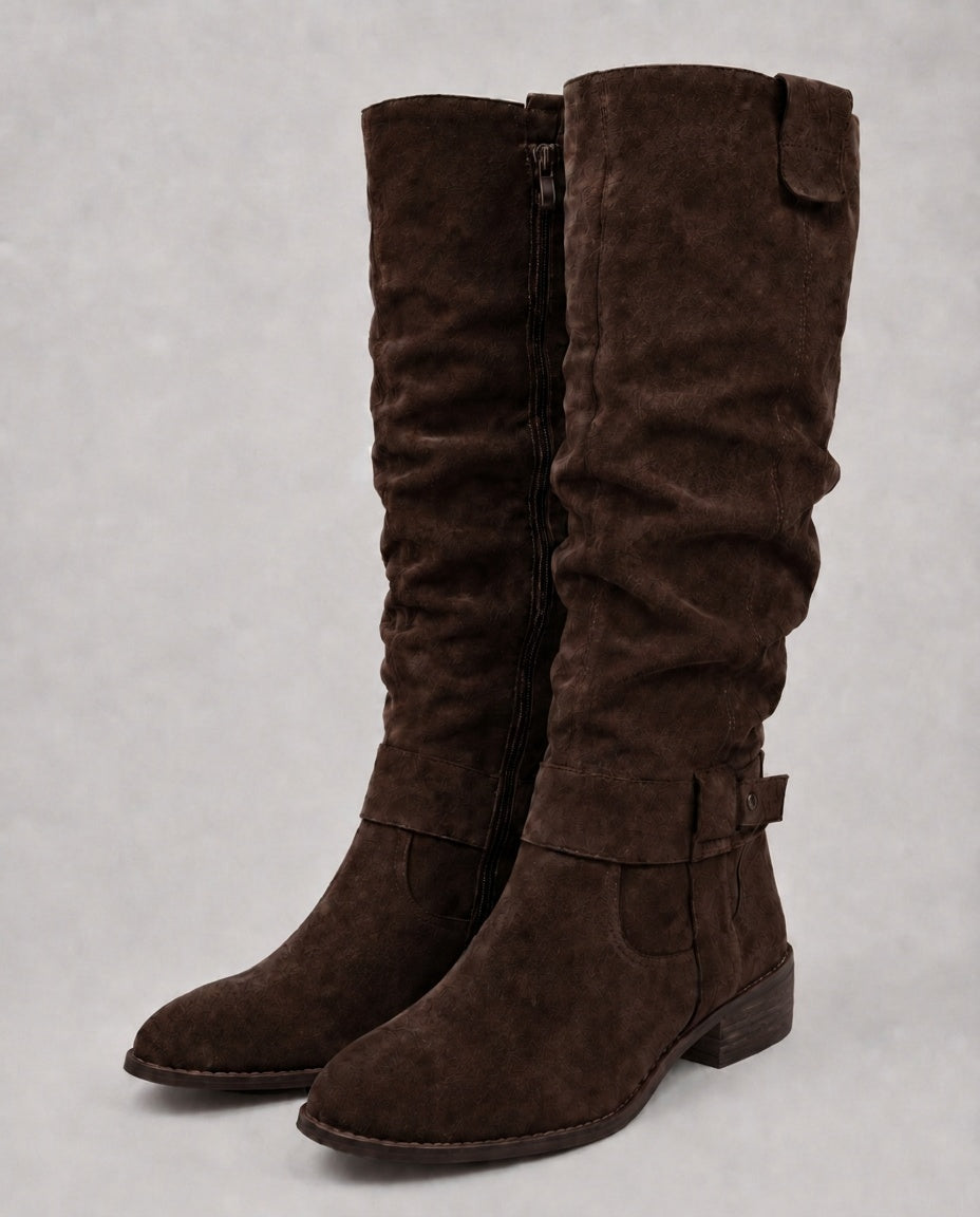 Botas altas de antelina con tacón bajo para mujer