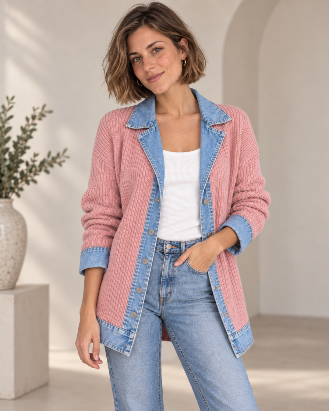 Cristina | Chaqueta de Punto con Solapas y Puños Efecto Vaquero - Albaricoque