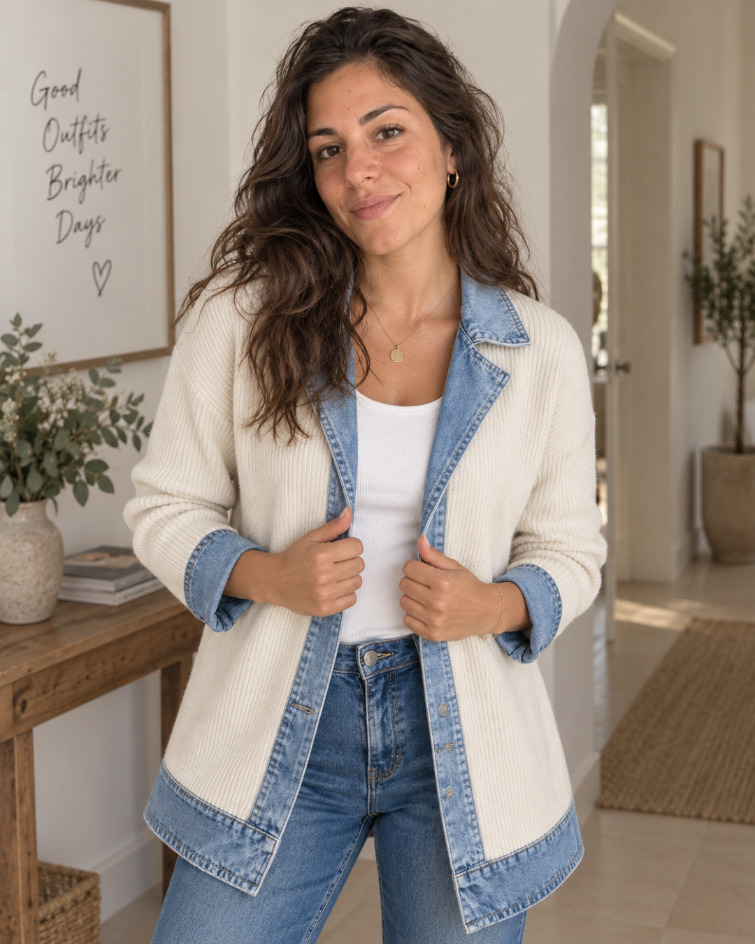 Cristina | Chaqueta de Punto con Solapas y Puños Efecto Vaquero