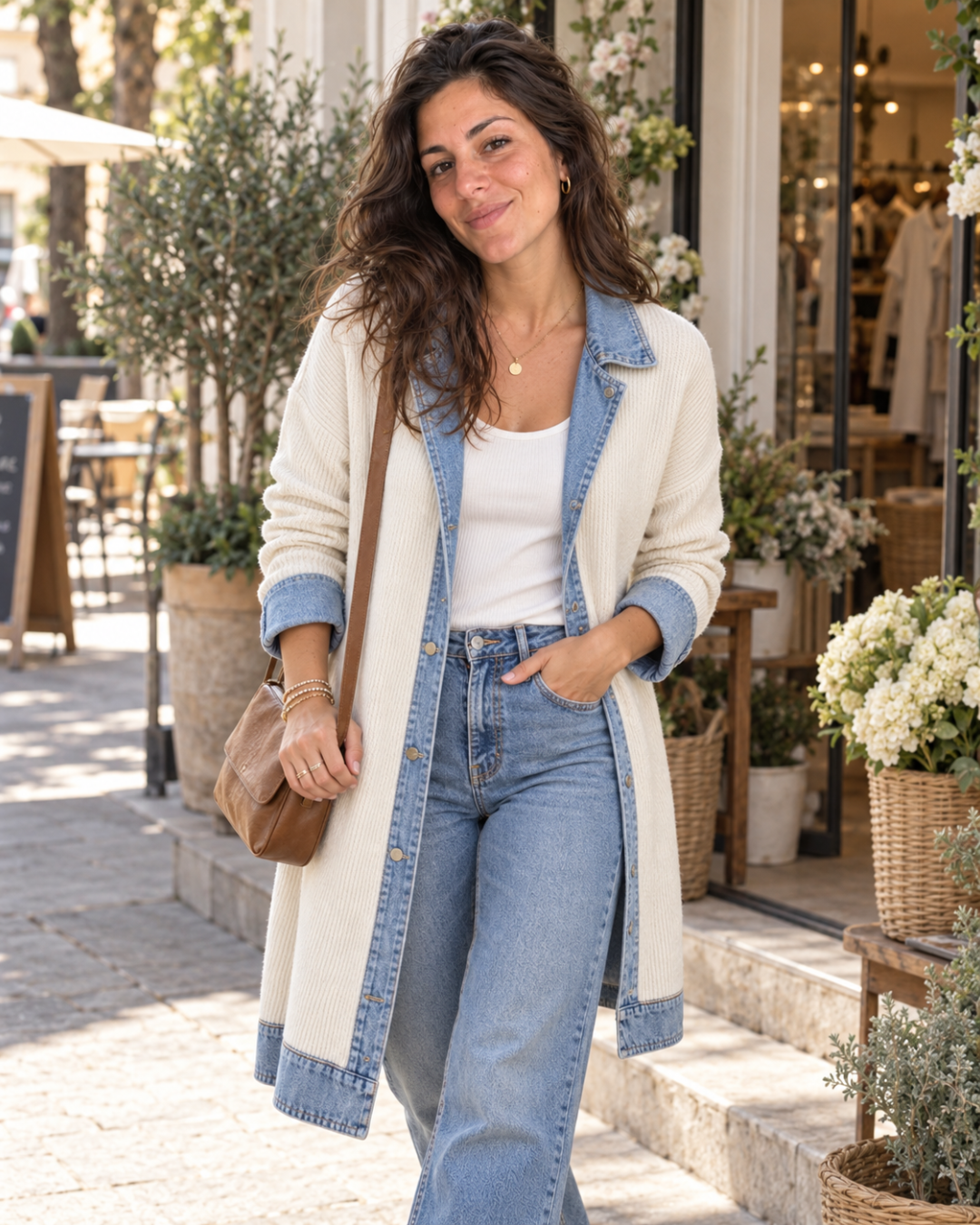 Cristina | Chaqueta de Punto con Solapas y Puños Efecto Vaquero