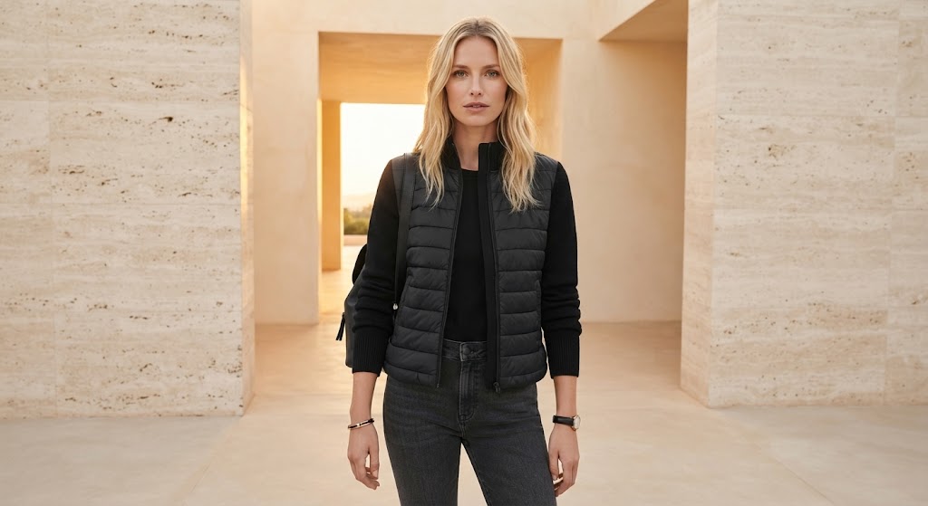 Chaqueta acolchada mujer con mangas de punto y cremallera