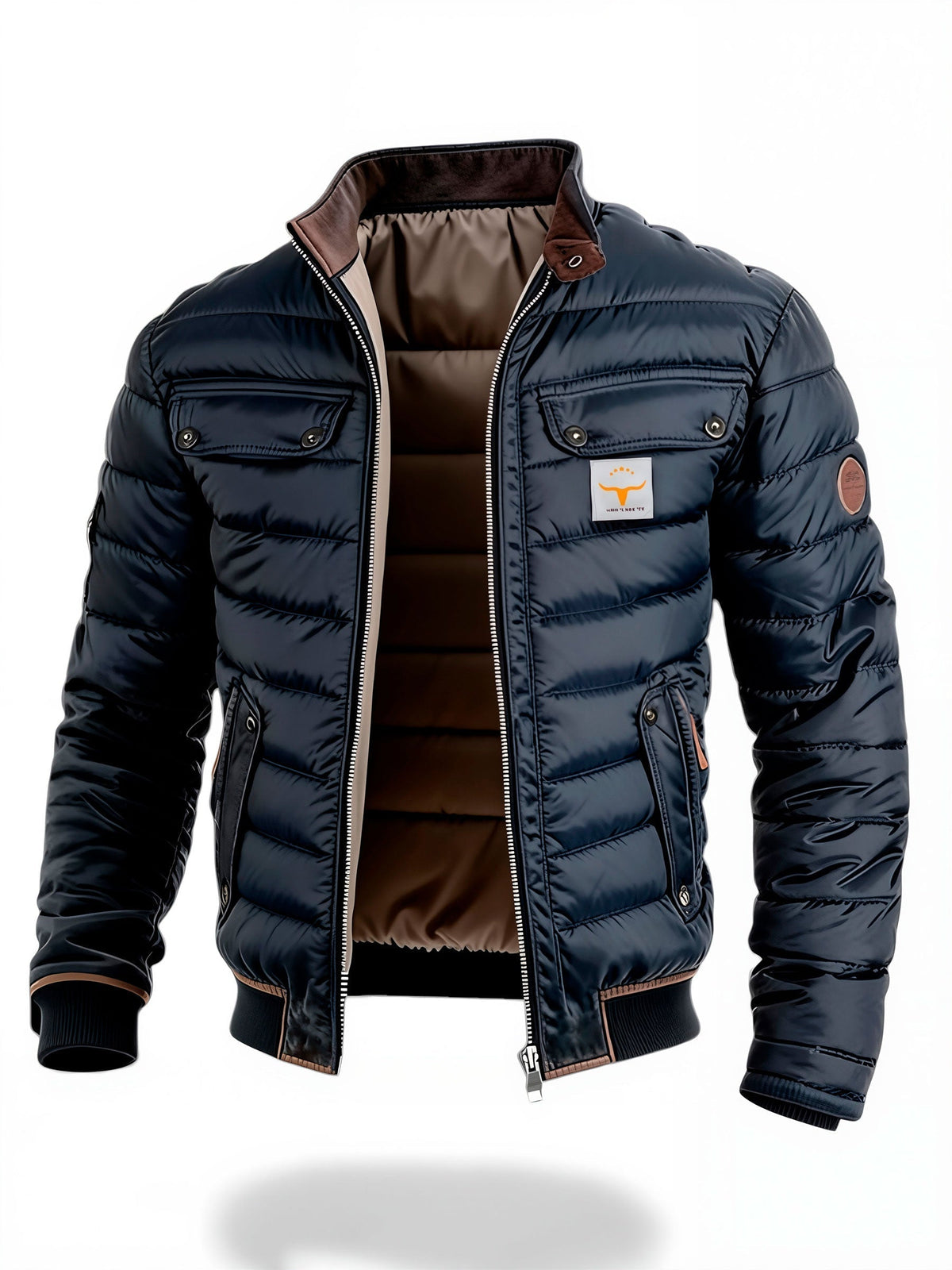 Chaqueta acolchada hombre retro con detalles efecto piel