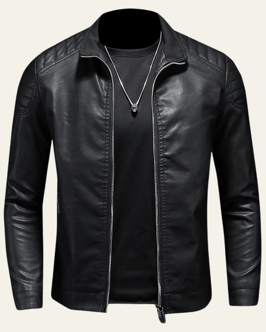Dámaso | Cazadora Motera Efecto Piel con Hombros Acolchados para Hombre - Negro