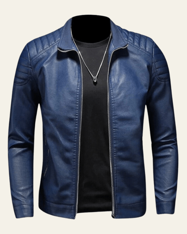 Dámaso | Cazadora Motera Efecto Piel con Hombros Acolchados para Hombre - Azul