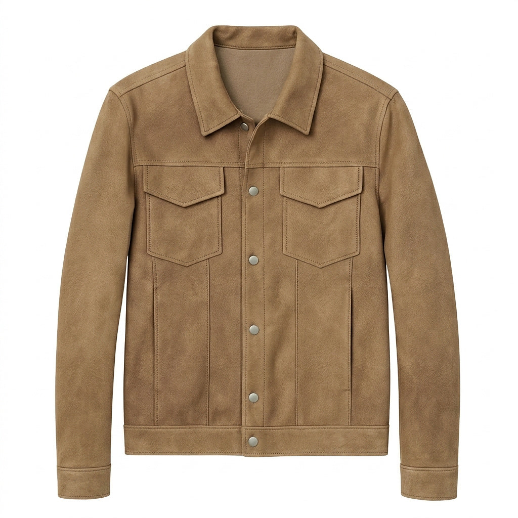Damián | Chaqueta Camionera de Hombre Efecto Ante con Botones de Presión - vista 1