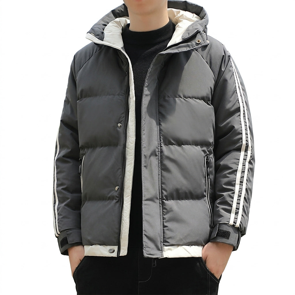Darío | Chaqueta Acolchada para Hombre con Capucha y Rayas en las Mangas