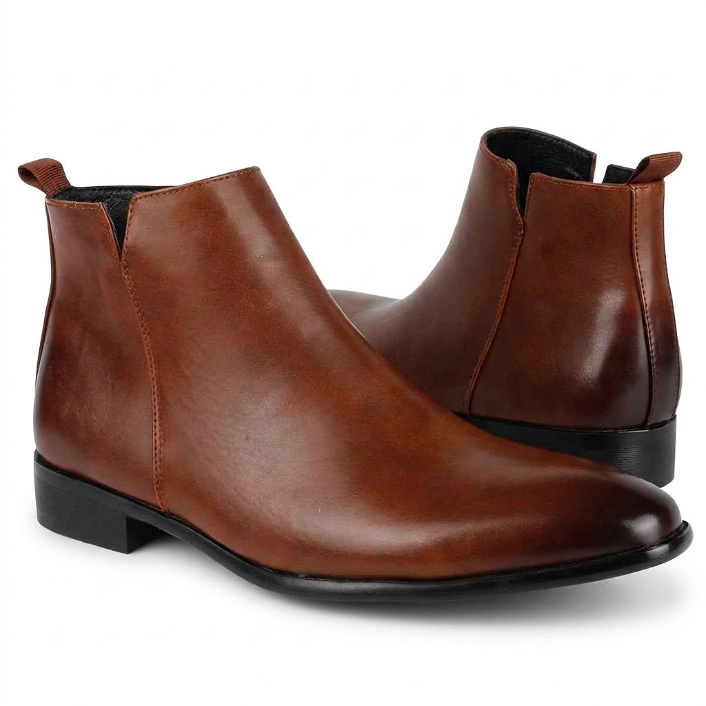 Demetrio | Botines Chelsea de Hombre Efecto Piel con Puntera Afilada - Coñac