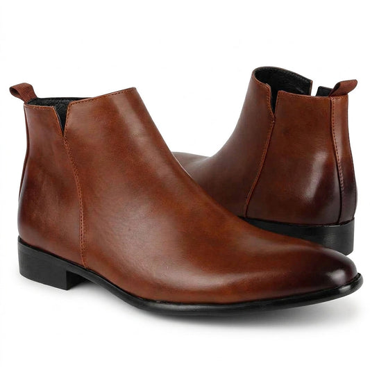 Demetrio | Botines Chelsea de Hombre Efecto Piel con Puntera Afilada - Coñac