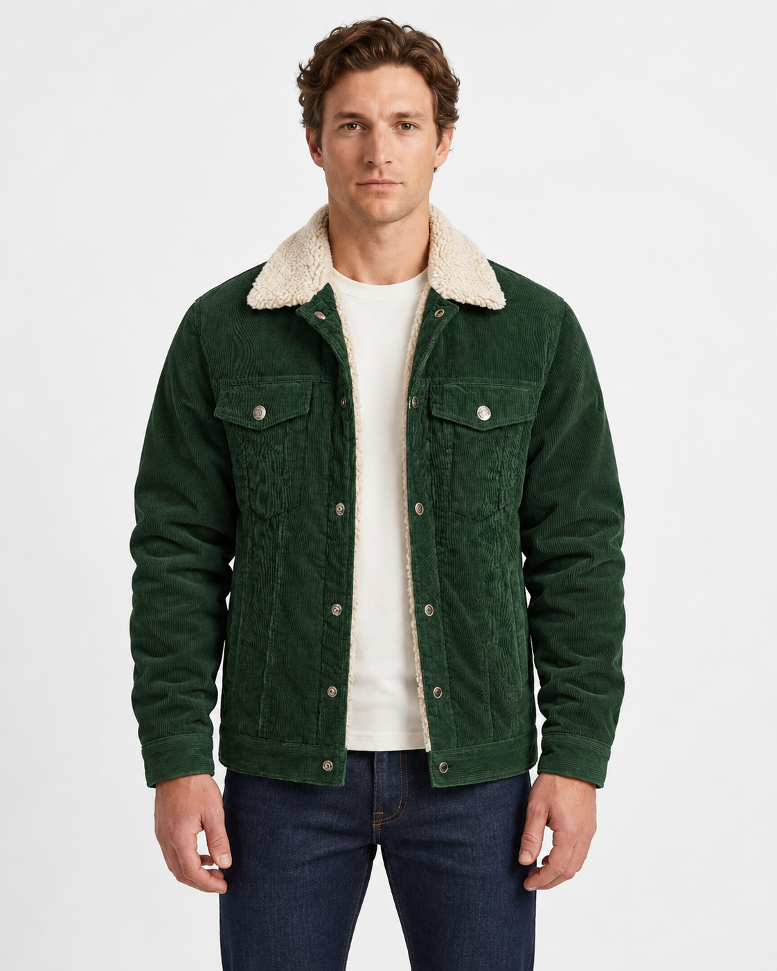 Diego | Chaqueta de Pana con Cuello de Borreguito para Hombre - Verde botella