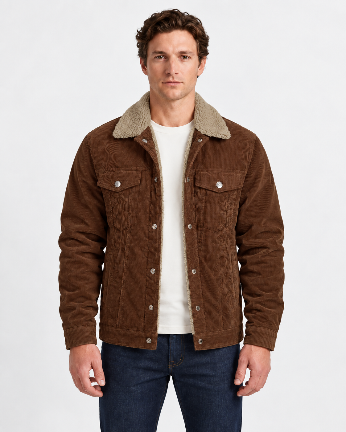 Diego | Chaqueta de Pana con Cuello de Borreguito para Hombre - Marrón