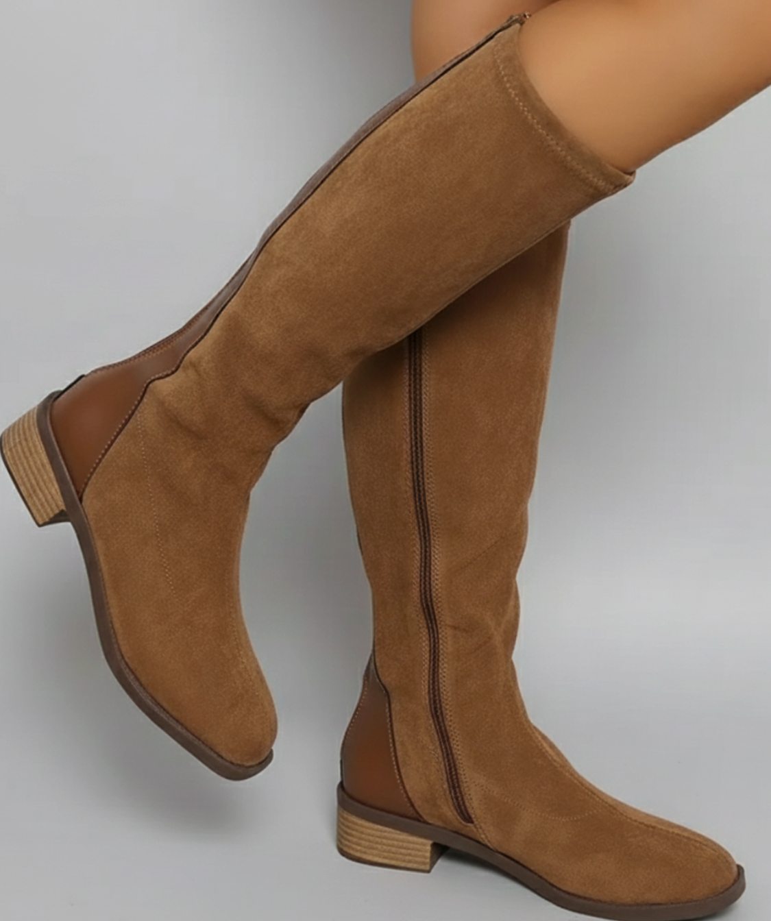 Dorina | Botas Altas Efecto Ante con Talón en Contraste y Tacón Bajo