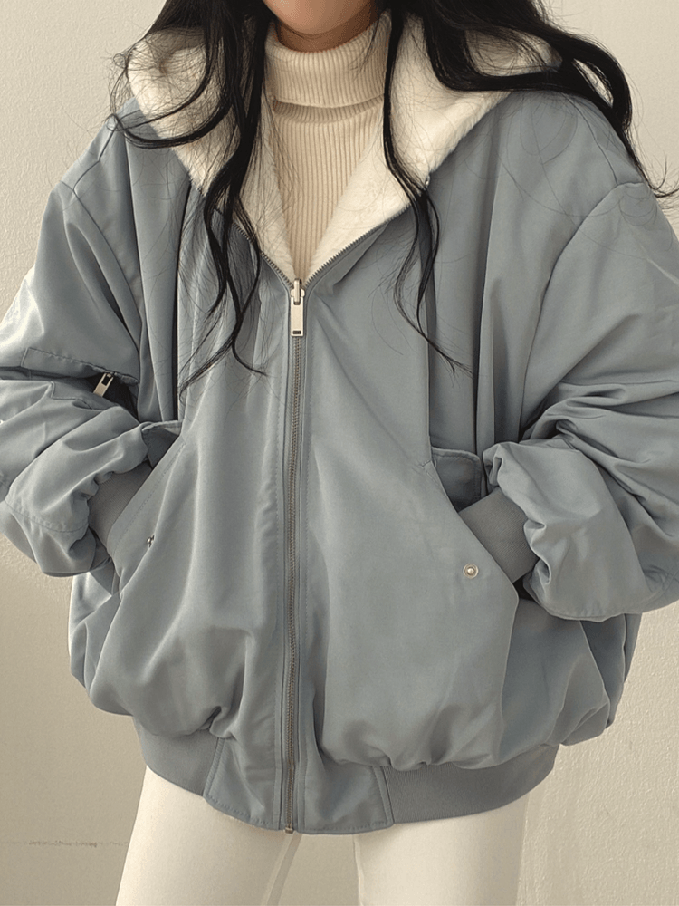 Chaqueta bomber mujer oversize forro borrego capucha
