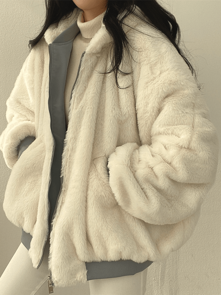 Chaqueta bomber mujer oversize forro borrego capucha
