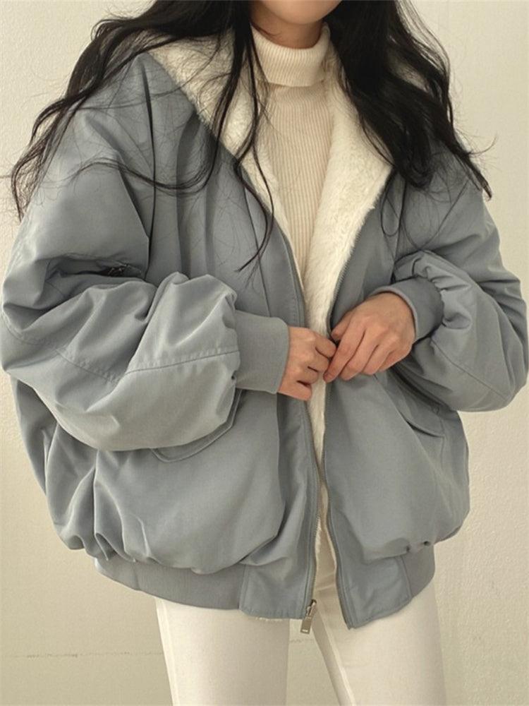 Chaqueta bomber mujer oversize forro borrego capucha