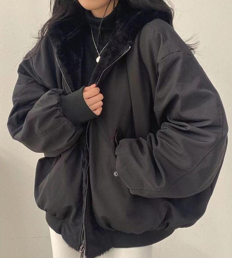Chaqueta bomber mujer oversize forro borrego capucha