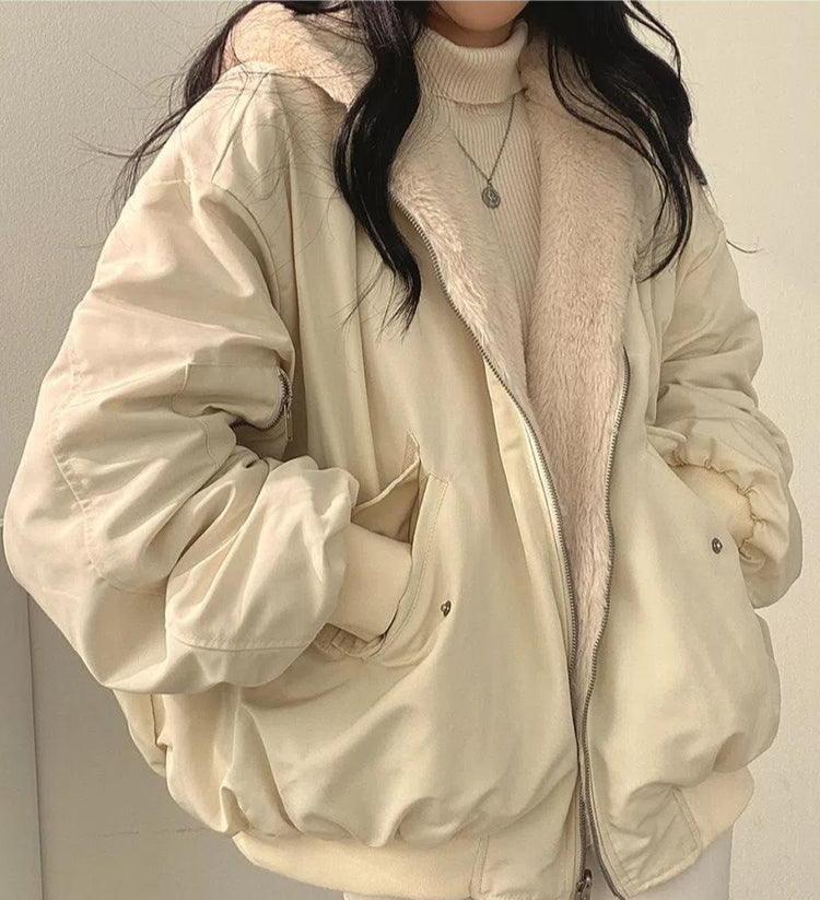 Chaqueta bomber mujer oversize forro borrego capucha