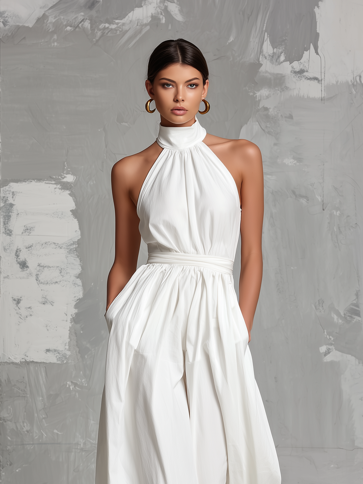 Zoltán | Mono Elegante Blanco Tejido sin Mangas con Cuello Halter