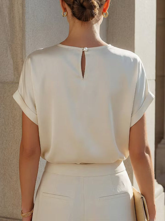 Blusa Relajada de Satén de Acetato Minimalista