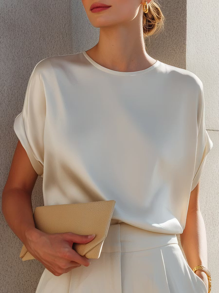 Blusa Relajada de Satén de Acetato Minimalista