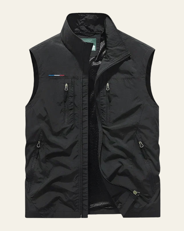Efraín | Chaleco Ligero Multibolsillos para Hombre con Cuello Alto - Negro