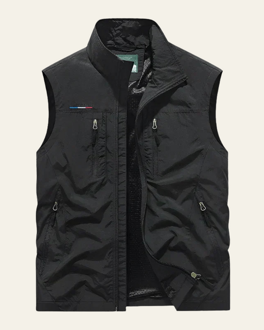 Efraín | Chaleco Ligero Multibolsillos para Hombre con Cuello Alto - Negro