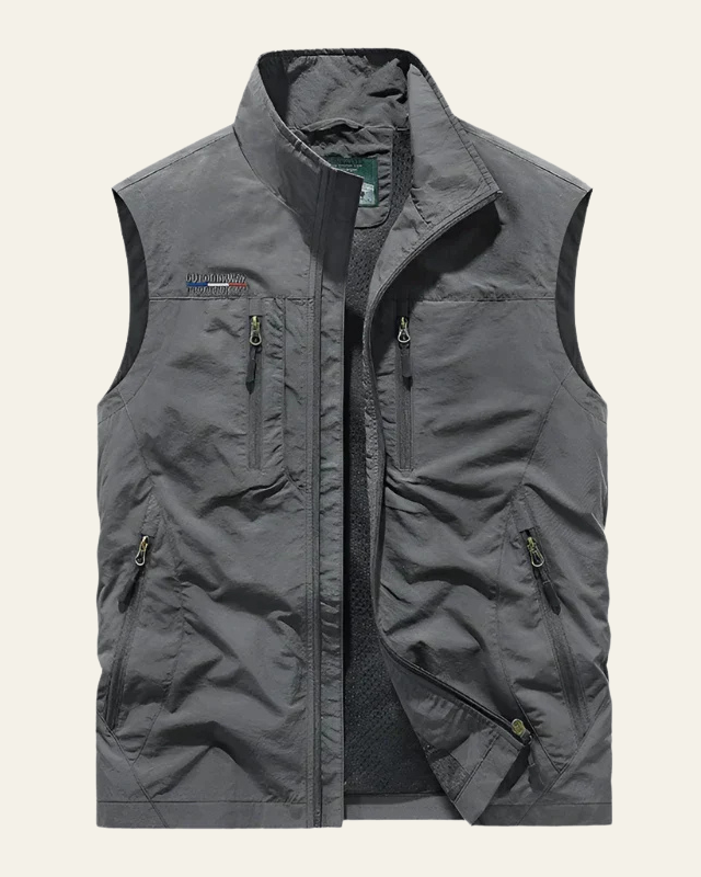 Efraín | Chaleco Ligero Multibolsillos para Hombre con Cuello Alto - Gris