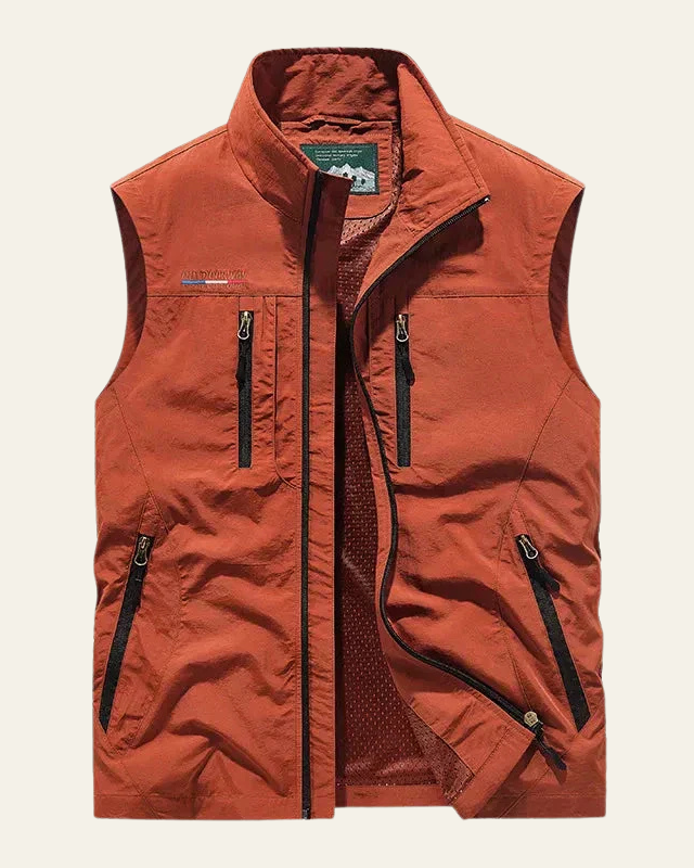 Efraín | Chaleco Ligero Multibolsillos para Hombre con Cuello Alto - Naranja