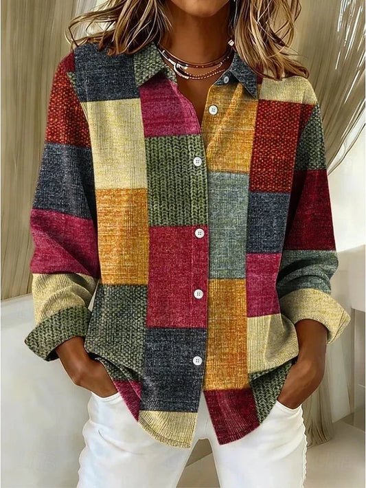 Merritt™ Blusa Patchwork Vintage con Botones Frontales