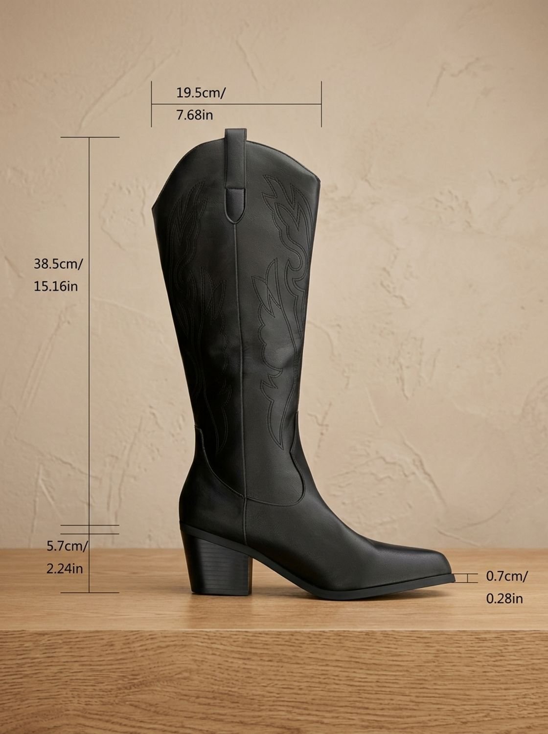 Estrella | Botas Cowboy Altas Bordadas de Caña Ancha con Tacón