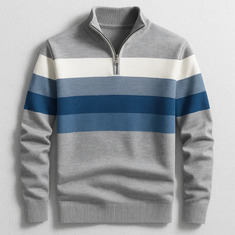 Eusebio | Jersey de Rayas con Media Cremallera de Algodón para Hombre - Gris