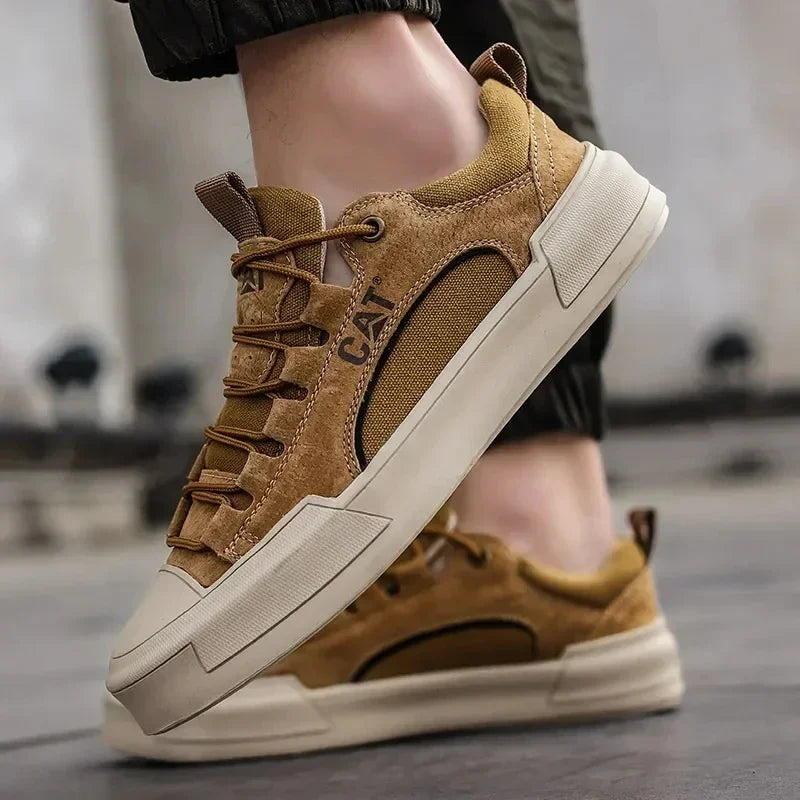 Zapatillas urbanas hombre efecto piel con malla transpirable