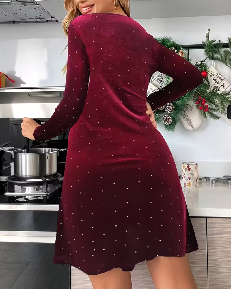 Vestido lunares cuello pico mujer efecto terciopelo