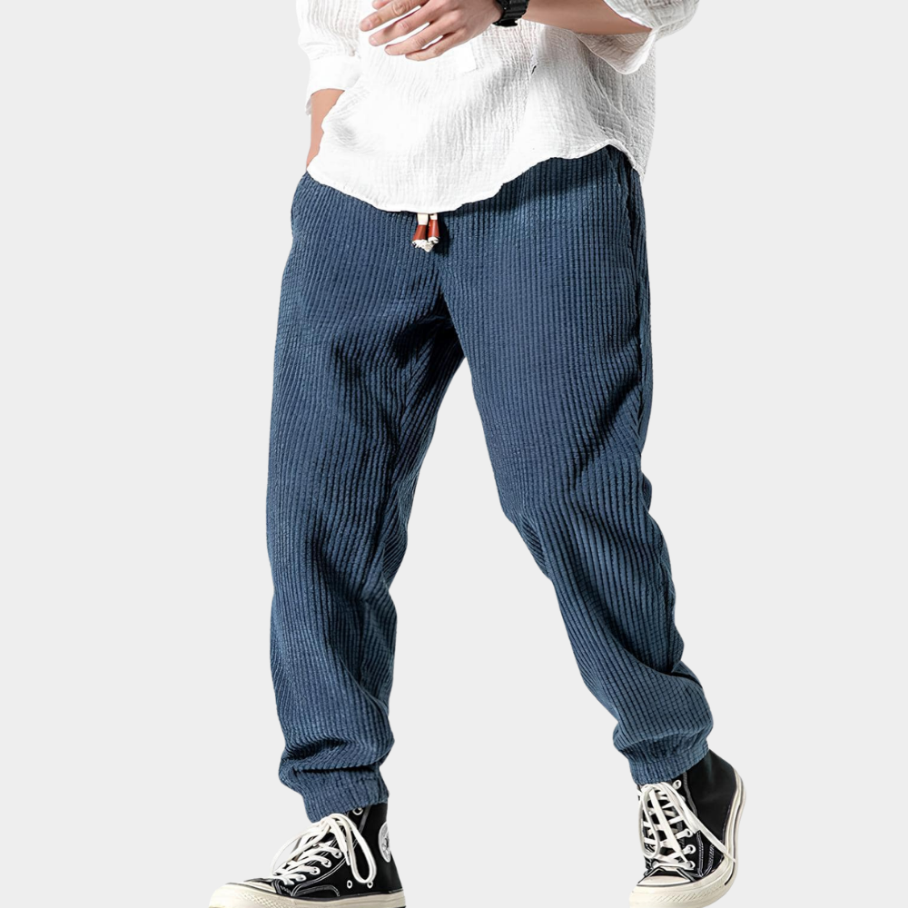 Fabián | Pantalón Jogger de Pana para Hombre con Puños Elásticos - Azul
