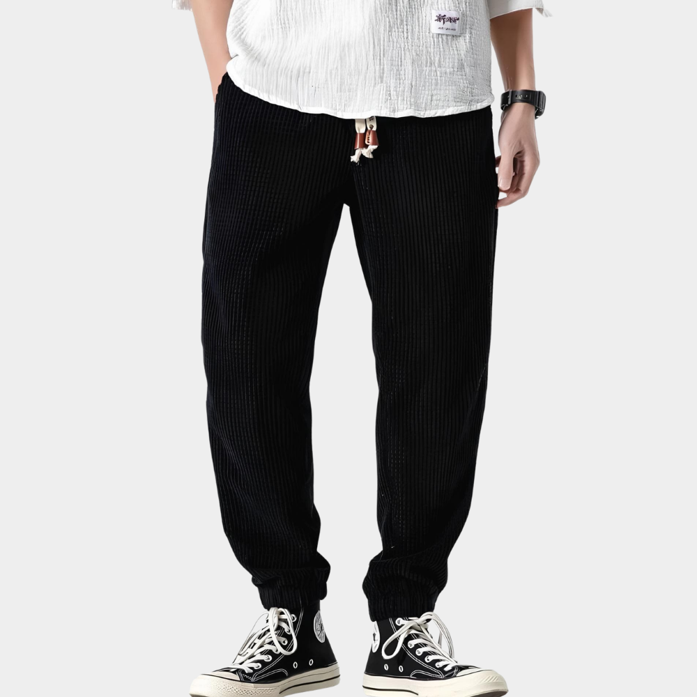 Fabián | Pantalón Jogger de Pana para Hombre con Puños Elásticos - Negro