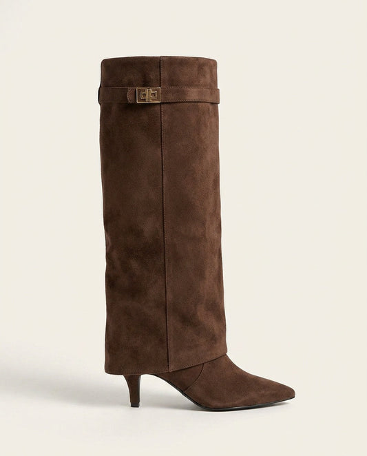 Fausta | Botas Altas de Caña Vuelta con Correa y Cremallera Lateral - Marrón