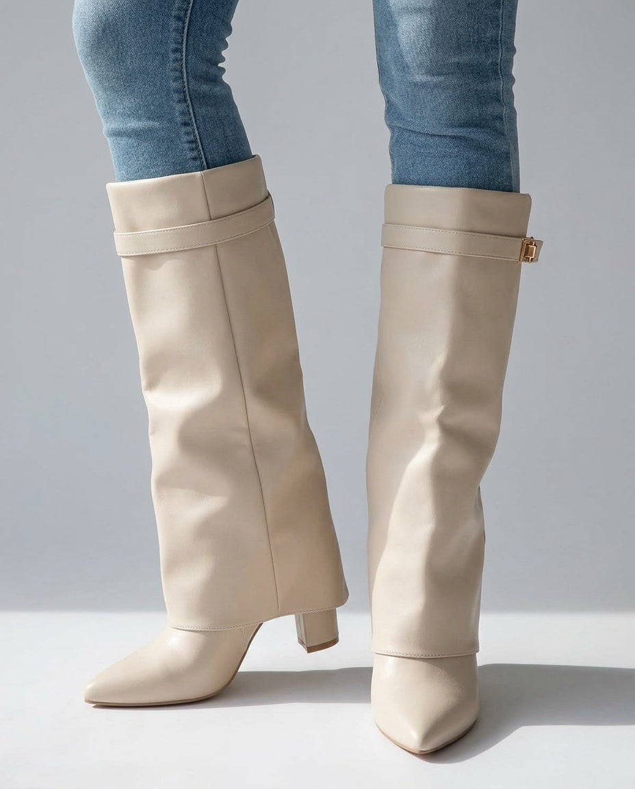 Fausta | Botas Altas de Caña Vuelta con Correa y Cremallera Lateral