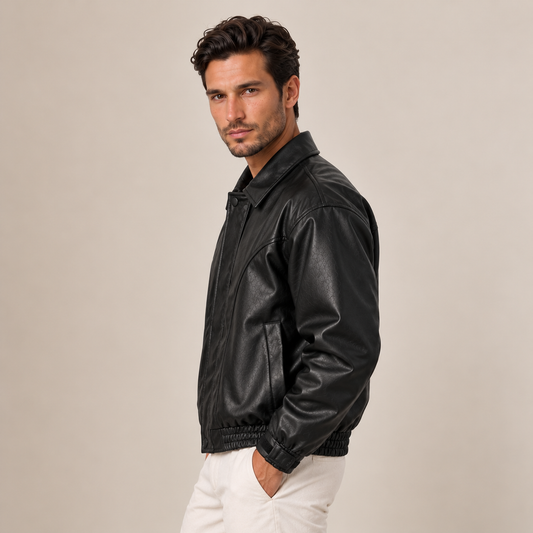 Felipe | Cazadora Bomber de Hombre Efecto Piel con Cuello Camisero